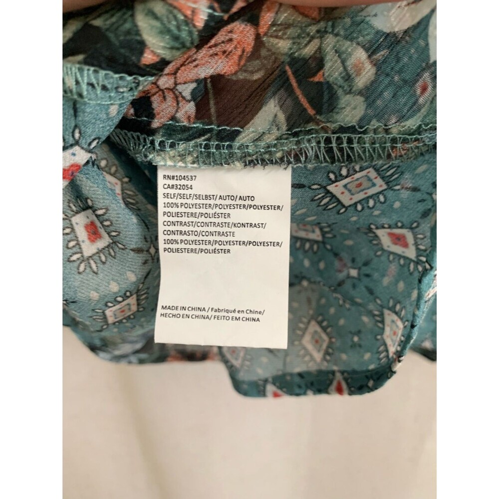 Anthropology Tiny Lovely Floral Patchwork Teal Short Sleeve Wrap Top Small Sheer - Picture 7 of 9